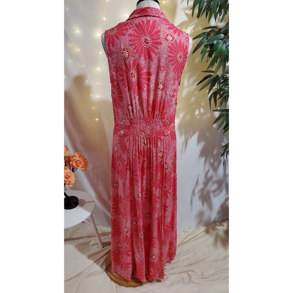 Vtg 90s Y2K JBS Ltd Shell Button Floral Smocked Maxi Dress Size 14 Pink Fairy - Picture 2 of 10